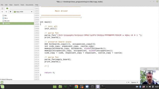 31-Bitboard CHESS ENGINE in C  preserving & restoring BOARD STATE aka COPY MAKE approach