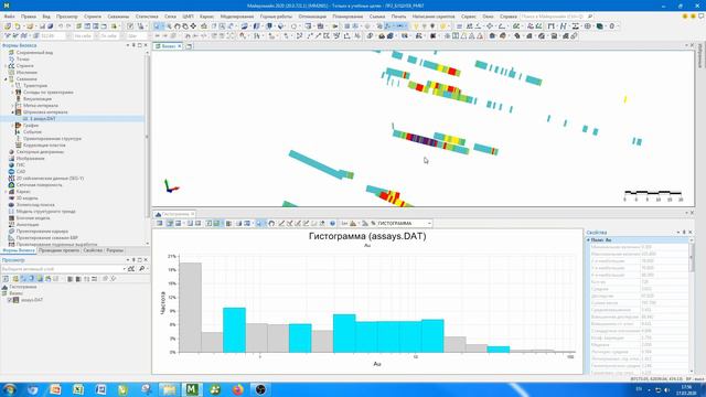 5. Micromine. Гистограмма по данным опробования. Золоторудное месторождение