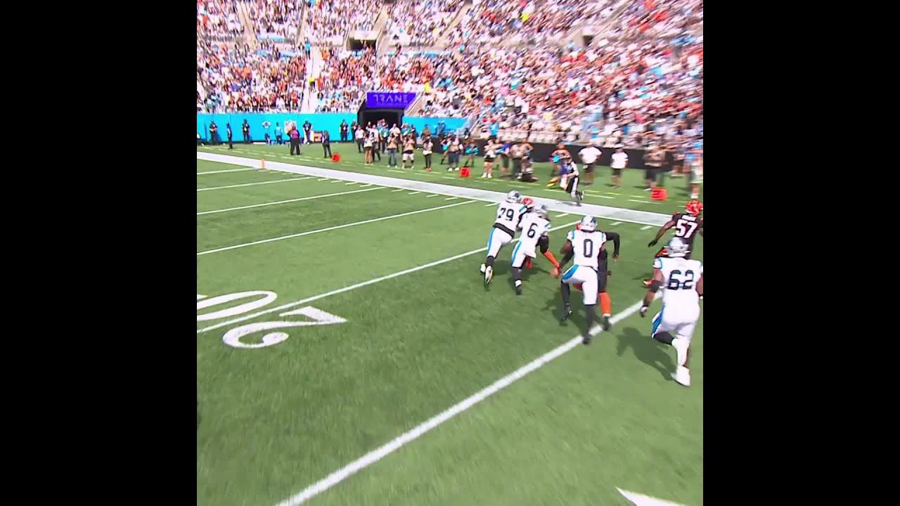 Vonn Bell intercepts the Andy Dalton pass vs. Carolina Panthers