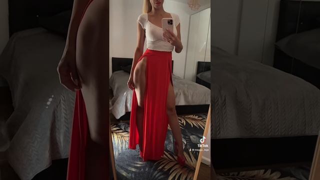 High heels and long red skirt