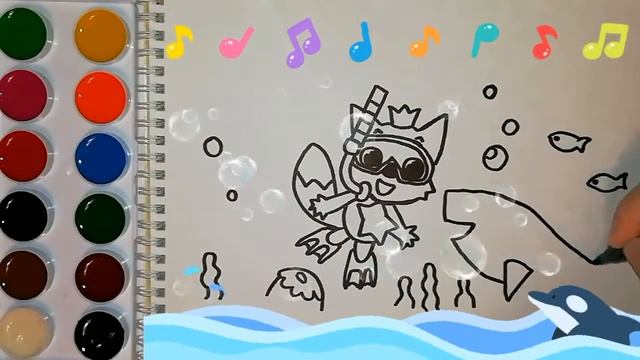 Раскраска для детей. АКУЛЕНОК и PINK FONG. BABY SHARK AND PINK FONG. Песенка-раскраска.