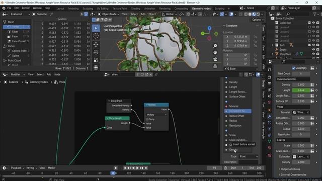 20 - Animating Geometry Node Vines. GEOMETRY NODES JUNGLE VINES in Blender