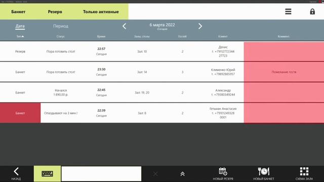 Работа с банкетами и резервами IIKO