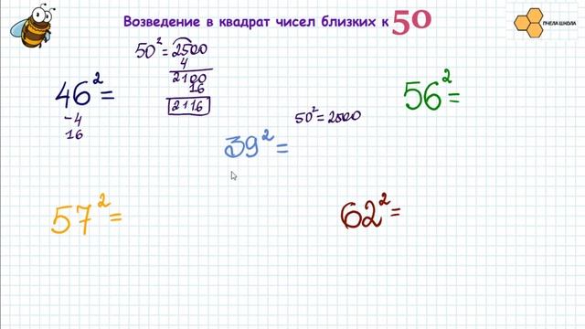 Возведение в квадрат чисел близких к 50