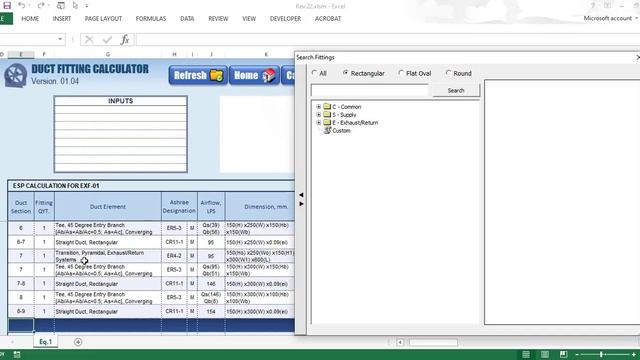 Tutorial - Fan External Static Pressure (ESP) Calculations using Duct Fitting Calculator V.01.04