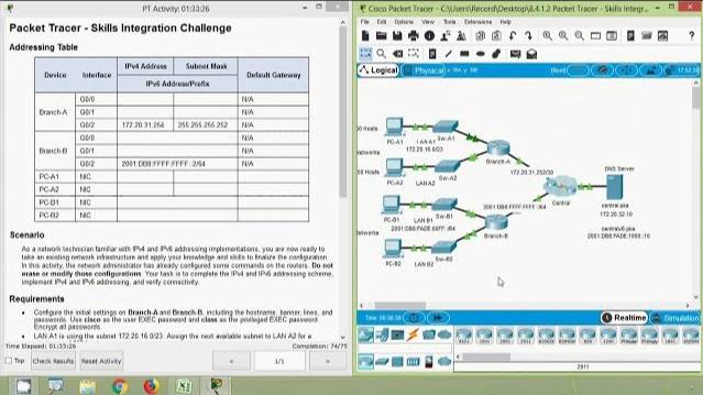 Packet Tracer - Skills Integration Challenge - 8.4.1.2