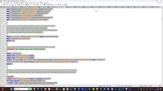 как сделать игру змейку совет  поставить  в названии игры .bat