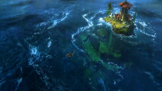 Island | Ancient Ruin | Sea Waves | Boat | Фэнтези Островок - Живые Обои