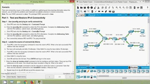 Packet Tracer - Pinging and Tracing to Test the Path