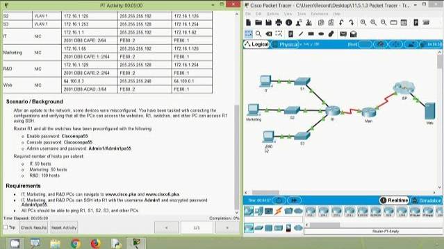 Packet Tracer - Troubleshooting Challenge - 11.5.1.3