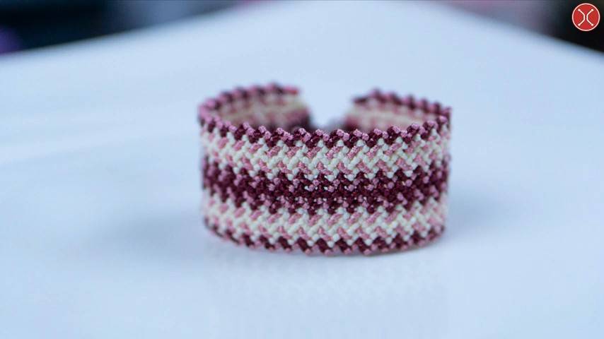 Macrame tutorial： Boho style bracelet ｜ wide blue and red burgundy design ｜ inca trail rice knot