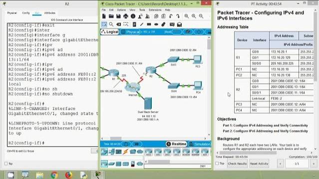 Packet Tracer - Configuring IPv4 and IPv6 Interfaces