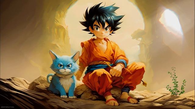 Kid Goku and Blue Cat Dragon Ball - Живые Обои