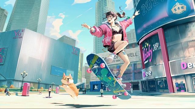 Cute Girl On A Skateboard - Девушка на Скейте - Живые Обои