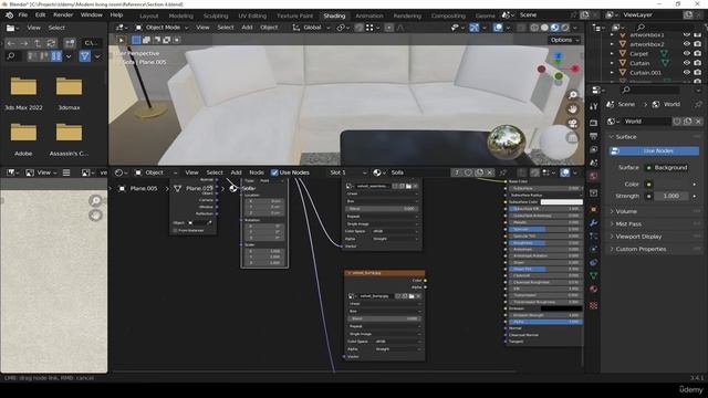 29. Box mapping and texturing L shaped sofa. RENDERING MODERN LIVING ROOM in Blender видео уроки