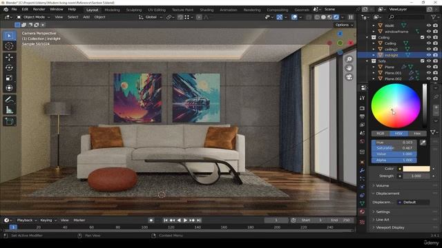 37. Adding indirect lighting. RENDERING MODERN LIVING ROOM in Blender видео уроки