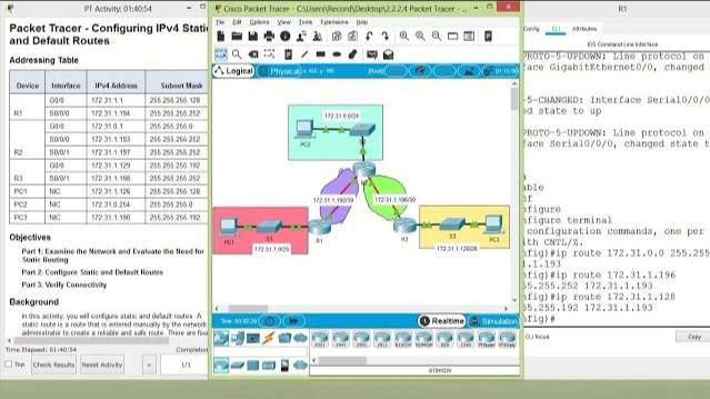 Packet Tracer - Configuring IPv4 Static and Default Routes