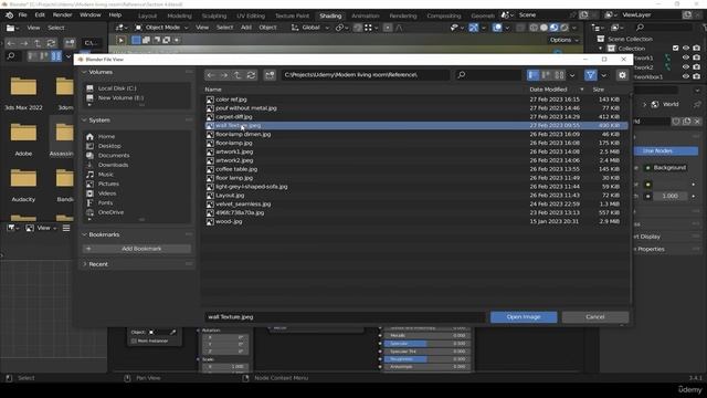 22. material to wall paneling. RENDERING MODERN LIVING ROOM in Blender видео уроки