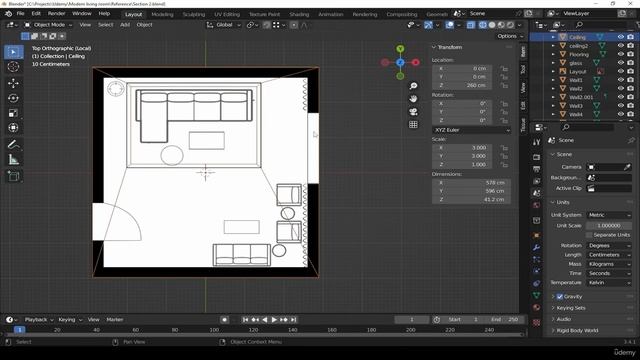 11. Creating the niche for curtain. RENDERING MODERN LIVING ROOM in Blender видео уроки