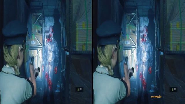 2 Resident Evil 2 remake 3d side by side Анаморфная пассивная стереопара