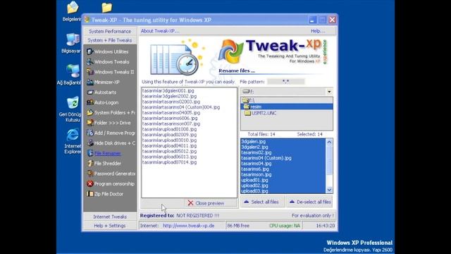 Windows XP Öğreniyorum 102: Tweak XP | System + File Tweaks | File Renamer