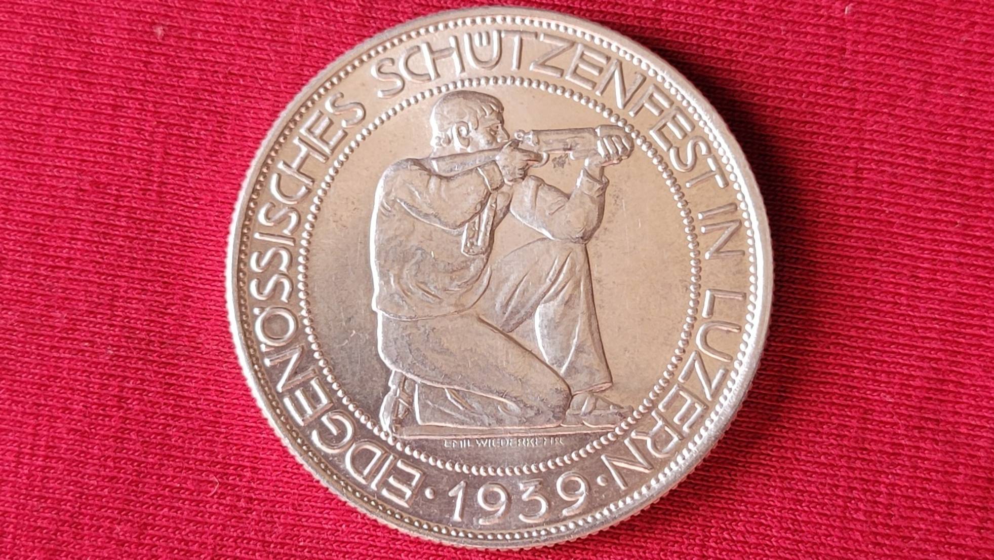 SWITZERLAND SILVER 5 FRANCS 1939 - Lucerne Shooting Festival  - Стрелковый Фестиваль в Люцерне