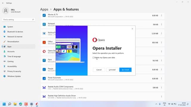 how to uninstall opera browser in windows 11