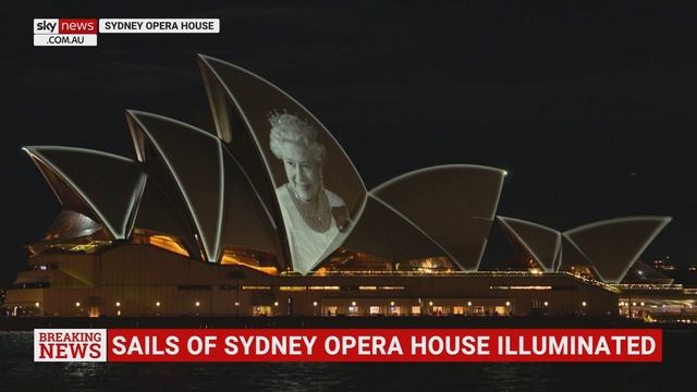 Sydney Opera House sails illuminated with face of Queen Elizabeth II