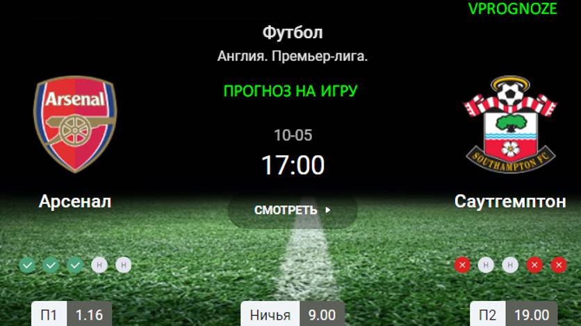 Арсенал - Саутгемптон прогноз на матч Англия. Премьер-лига. 5 октября 2024