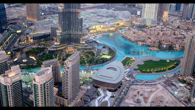 Aerial View Dubai Downtown, Burj Khalifa, Dubai Opera, Citywalk & Businessbay at Sunset