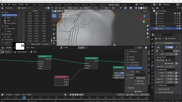 11 - Vine Mesh Parameters and Scaling. GEOMETRY NODES JUNGLE VINES in Blender