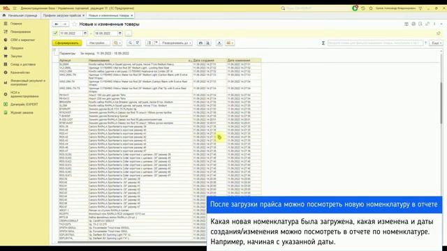Отчет по загрузке прайсов в 1С (новая и измененная номенклатура)