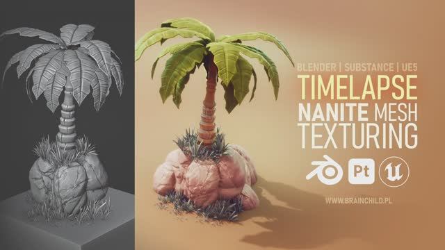 Blender & Unreal Engine 5 _ PALM TREE (Nanite) Sculpting & Texturing 3D High Poly (NOT OPT