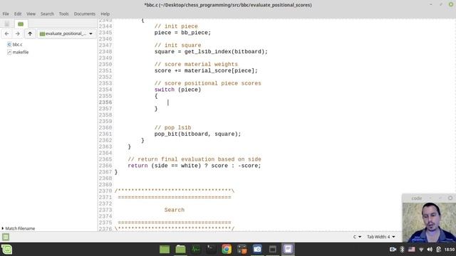 49-Bitboard CHESS ENGINE in C  implementing RUDIMENTARY EVALUATION (positional piece scores)