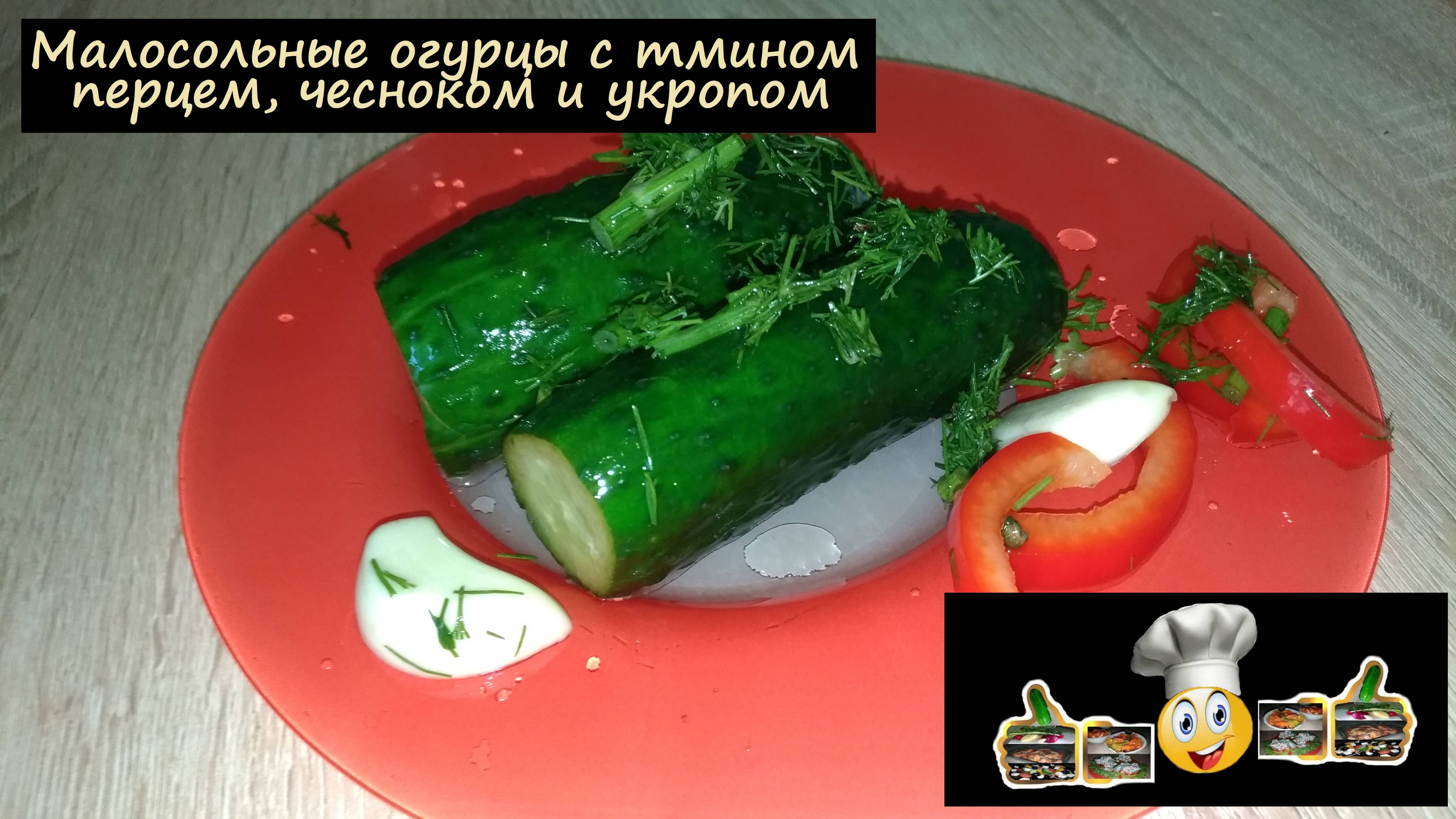 Малосольные огурцы с тмином, перцем, чесноком и укропом/Закуски/Рецепт № 180