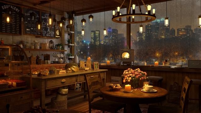 A Rainy Day in Cozy Coffee Shop Background Instrumental to Relax, Study, Work