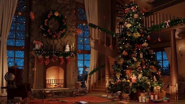 Christmas Music Ambience with Instrumental Christmas Music Crackling Fireplace