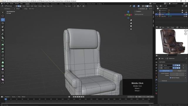 025. Creating the Cushions of the Desk Chair in BLENDER Victorian Room