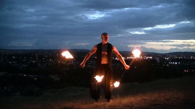 Double Staff Fire Spinning