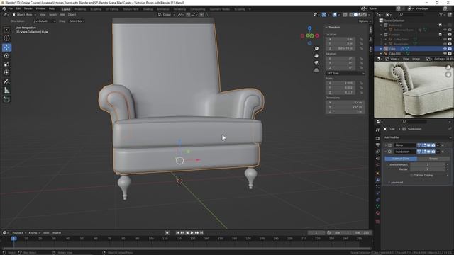 013. Finishing the Arm Chair in BLENDER Victorian Room