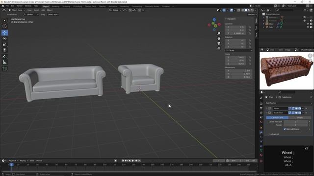 020. Creating the Chesterfield Chair in BLENDER Victorian Room