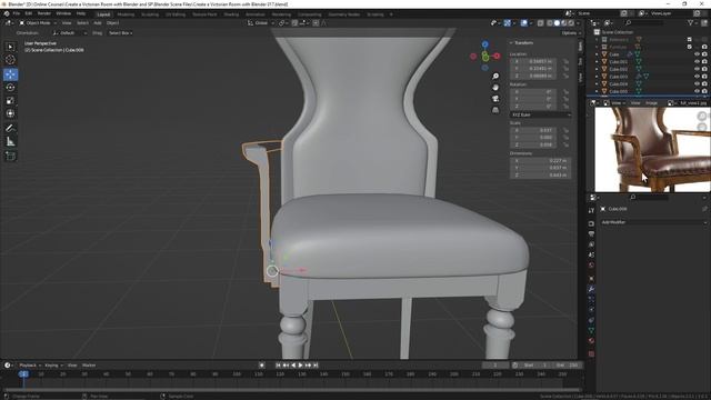 017. Completing the Dining Chair in BLENDER Victorian Room