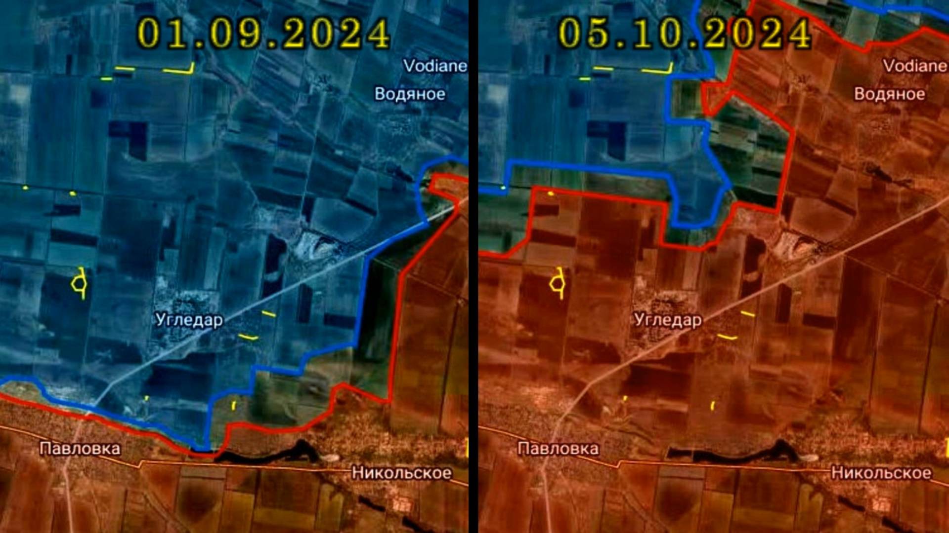 Карта боевых действий в районе Угледара с 1 сентября по 5 октября 2024 года