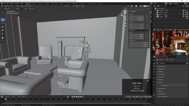 041. Placing the Fireplace in the Room in BLENDER Victorian Room