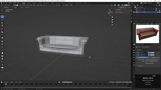 018. Beginning the Chesterfield Sofa in BLENDER Victorian Room