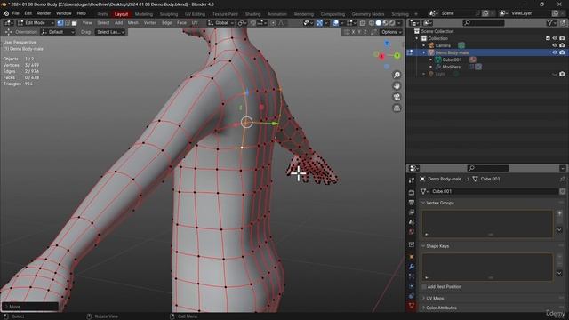 43. Male Body 9 Touch-up. BLENDER EDIT MODE for BEGINNERS