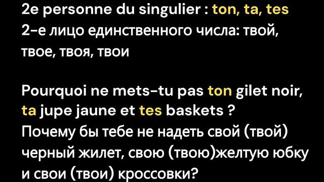 Déterminants possessifs français. Французские притяжательные прилагательные (детерминативы).