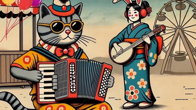 Shamisen 三味線 X Accordion【The Clown Cat's Serenade】Background Music for Studying or Work