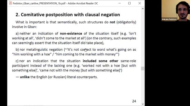 Maksim Fedotov: Without ‘without’: expressing caritive semantics in a language without…