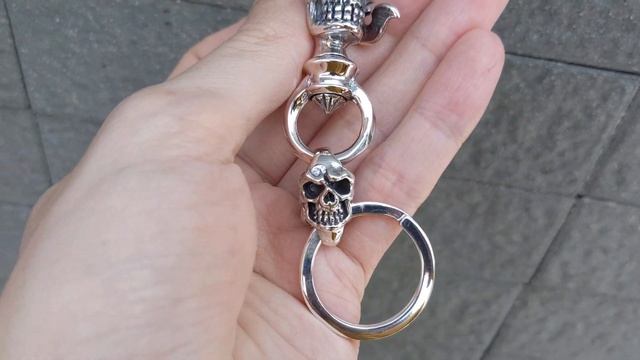 Crezy Skull Sterling Silver Biker Keychain Skull Jewelry